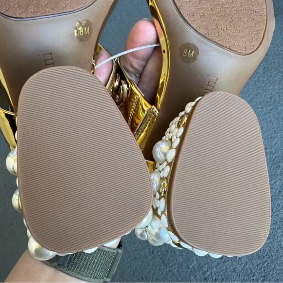 Gianni Bini Penei Metallic Pearl Ornament Detail Slide Sandals 8M Gold (NWOB) - Picture 9 of 11